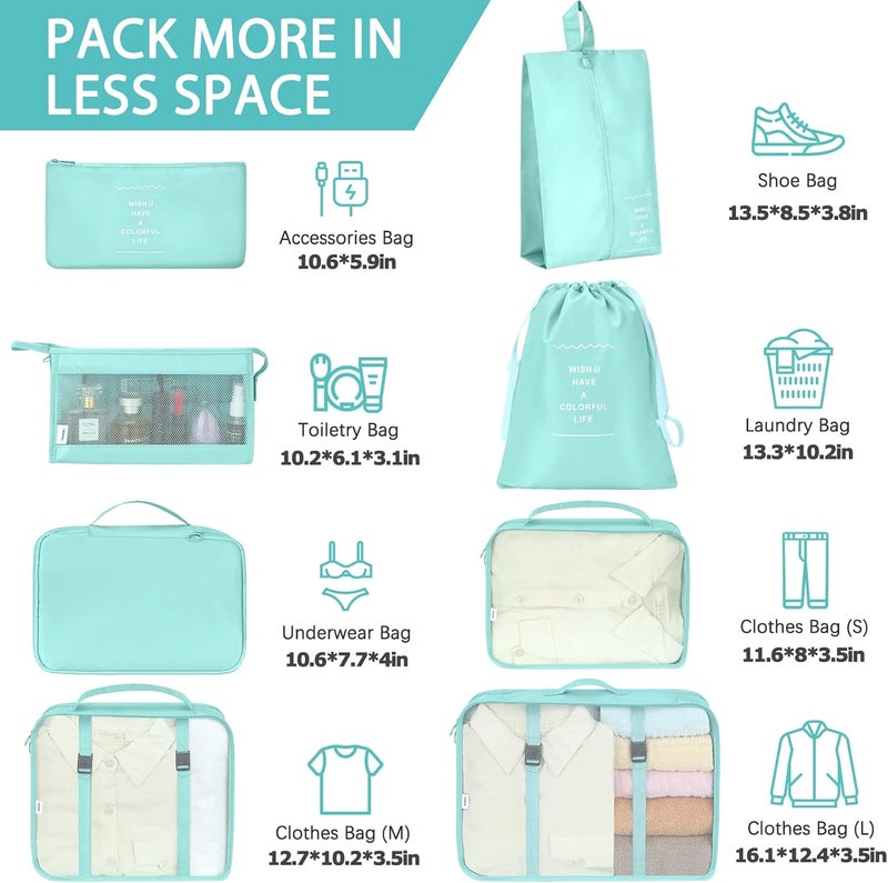 KPX 8 Set Packing Cubes for Travel, Luggage Packing Organizers Accessories Large Toiletries Bag for Clothes Shoes Cosmetics (Blue) - Image 2